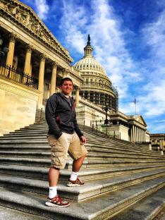 Cody Larios, from SkillsUSA Idaho, posed in front of the Capitol Building.